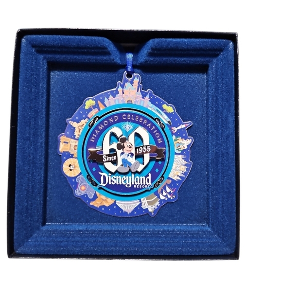 New Disneyland 60 Diamond Celebration  Silver and Blue Multi Ornament - Picture 2 of 6